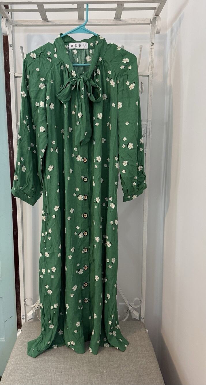 BURU floral dress green old money preppy cotton sm/ md